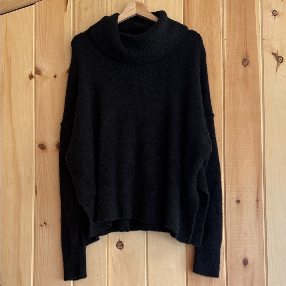 Aerie Oversized Cowl Neck Fuzzy Sweater - Black - Small